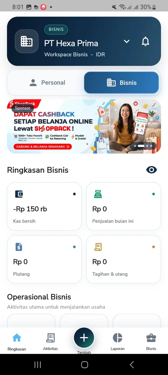 Dashboard bisnis MONQURO